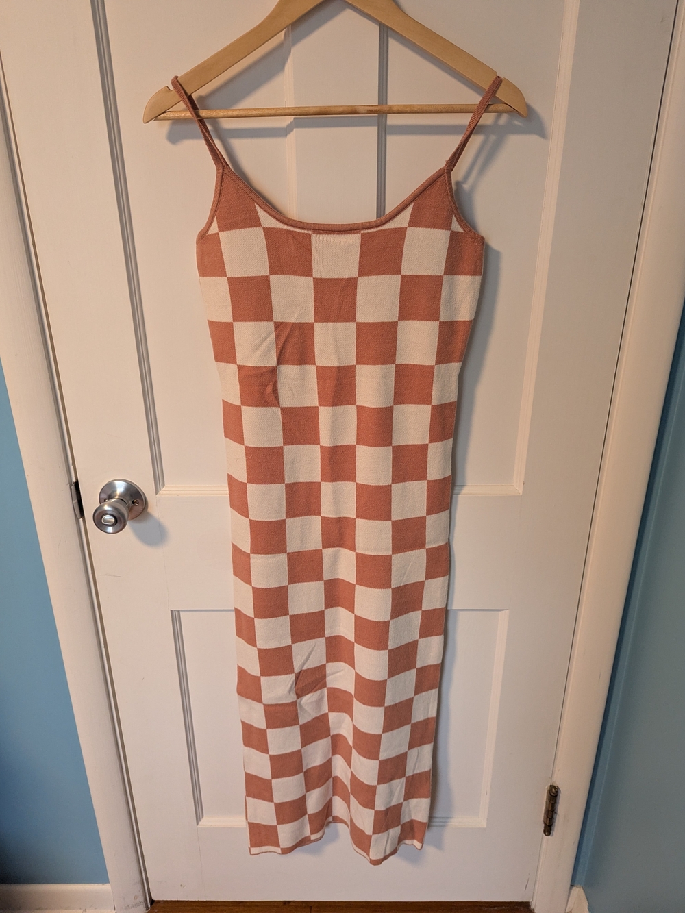 Checkerboard Knit Body Con Dress - Cream & Tan - Yony Cles
